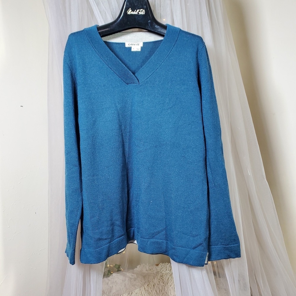 Orvis V-Neck 100% Merino Wool Grandpacore Soft Sweater Size L Career Casual